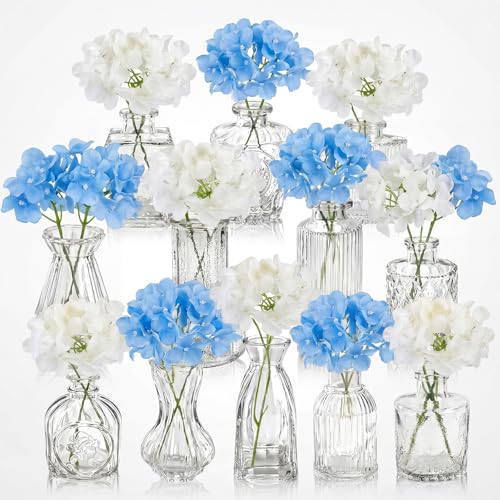Ferrochef 36 Pcs Artificial Flowers Table Centerpiece with Vases Colorful Wildflower Centerpieces Silk Flower Arrangement for Wedding Baby Shower Table Centerpieces Party(Hydrangea,Clear)