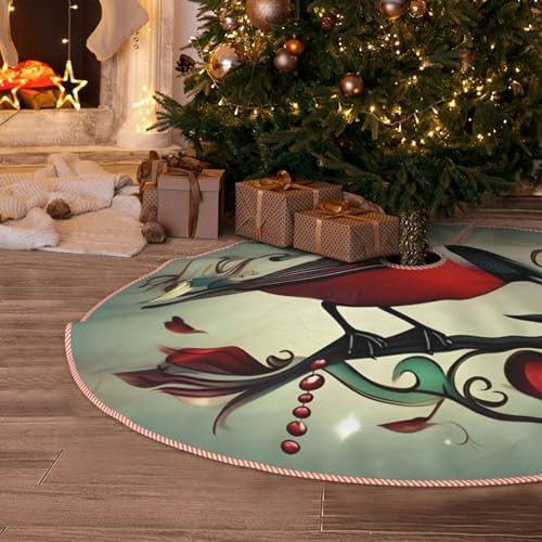 Cache-pied de sapin de Noël rustique pour masquer le support avec un motif oiseaux sarcelle