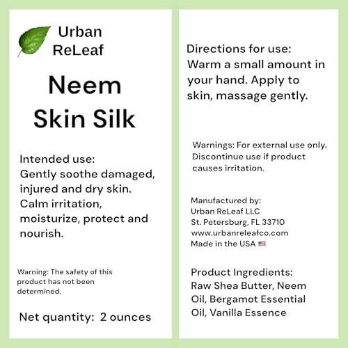 Urban ReLeaf Neem Skin Silk! Healing Salve. Repairs Dry Skin! Vegan. Ayurveda rejuvenate. Feed your skin... rub it in! Shea Butter & Neem Oil. Gently soothe damaged, injured, dry skin 2 ounces
