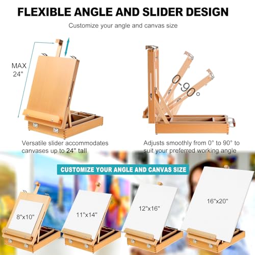 image for AOTEMOON Beechwood Tabletop Easel for Painting, Portable Adjustable Sk