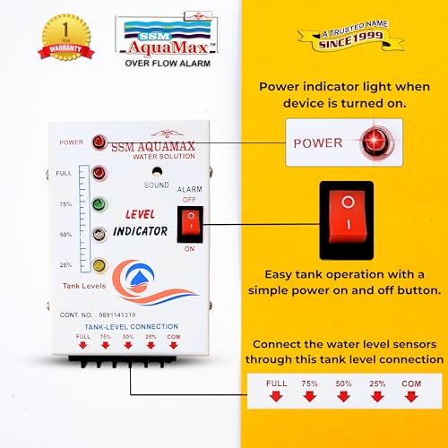 Image of SSM Aquamax Water Level Indicator Plus Overflow Alarm,Complete Set of 6 Core Wire, Sensor and 4 Level Indication Device.