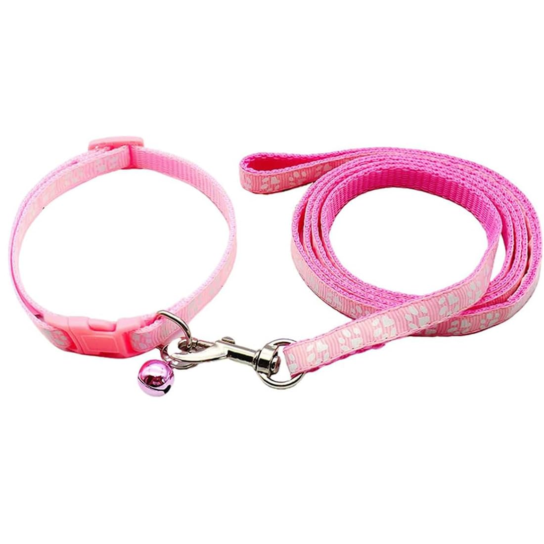 Conjunto de Collar Y Correa para Perros, Collar de Cachorro, Collar con Correa para Mascotas, Collar con Correa para Perros Pequeños Y Medianos, 2 En 1 Collar y Correa de Perro Ajustable,Rosa