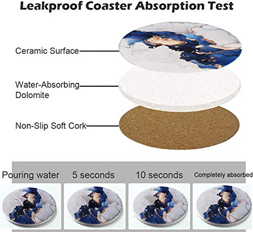 Roomtalks Blue And Gold Marble Coasters For Drinks Absorbent 4 Pcs Abstract Cool Alcohol Ink Ceramic Coaster Set Cork Back Modern Art Cup Coasters For Wooden/Coffee Table (Blue, 4 Pieces) #TOP2