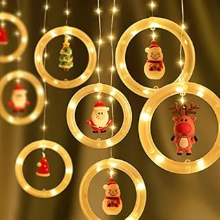 Opard Christmas Window Curtain Lights with 10pcs Hanging Christmas Pendants 3m x 0.5m 125LED IP44 Waterproof USB Powered String Light for Indoor, Outdoor, Christmas Tree, Bedroom, Wedding