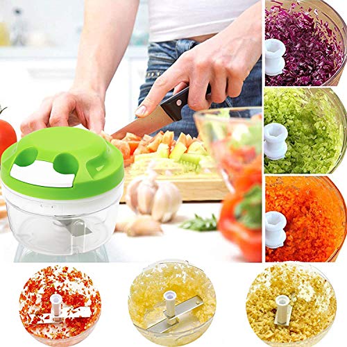 Foto von Chignon Zwiebelschneider Zerkleinerer, Küche Gemüsezerkleinerer Mit 3 Klingen Manuell Multizerkleinerer Zwiebelhacken Mischen für Salat Fleisch Knoblauch Obst Kraut (300ML)