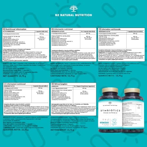 Darmkur für Darmflora Aufbau. Darmreinigungskur 40 Milliarden Darmbakterien für Darmsanierung und Verdauung. Nahrungsergänzungsmittel. 30 pflanzliche Kapseln. N2 Natural Nutrition