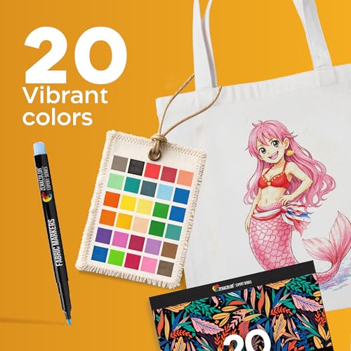 Image of Zenacolor 20 Fabric Markers Pens Set - Non Toxic, Indelible and Permanent Fabric Paint Fine Point Textile Marker Pen - Pens Fine Point Tip