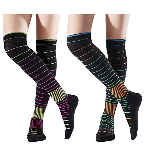 CAMEL CROWN Womens Long Thigh High Socks Striped Knee High Leg Warmers Socks Compression Stockings