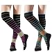 Women Striped Patterned Knee High Socks Cotton Boot Socks Dress Socks -Made for Athletics Pregnancy Running Travel(2 Pair,M-L)