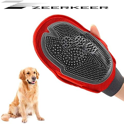 Zeerkeer Pet Grooming Glove, 2 in 1 Pet Massage Glove Pet Deshedding Brush Glove Pet Hair Remover Mitt Pet Brush Glove Massage Tool with Dual Side for Dogs and Cats Cover
