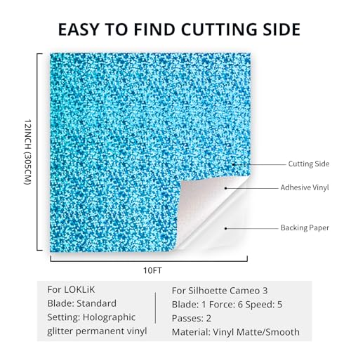 Image of HTVRONT Holographic Glitter Permanent Vinyl, 12 inch x 10ft Sparkle Blue Permanent Adhesive Vinyl, Easy to Weed & Transfer Glitter Roll Compatible with Cricut Cutting Machine, Crafts, Silhouette, Decal