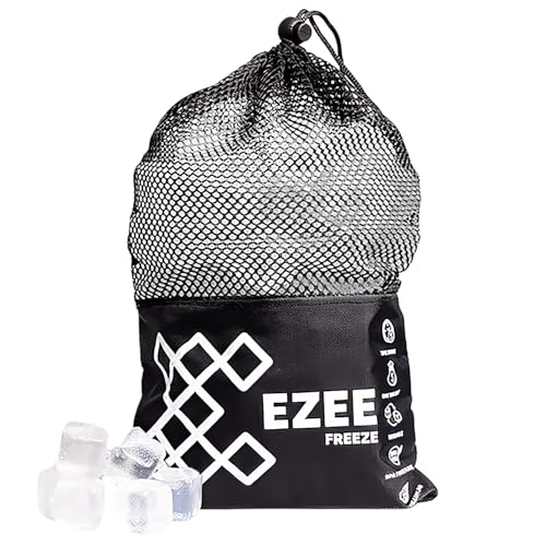 Ezee Freeze Reusable Ice Cubes for Coolers - Mini Freeze 3.5 lb Bag 110 Clear Ice Cubes Use in Drinks Lunch Boxes Fishing Refreezable Party Ice Ice Bath