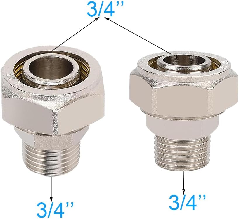 3/4''Straight Air Piping Fittings,Shop Compressed Air Line System fittings, Brass-Nickel Plated Rapid Air System Fittings 3/4"Tubing x 3/4" Male NPT Threads Adapter Fittings 2 pcs