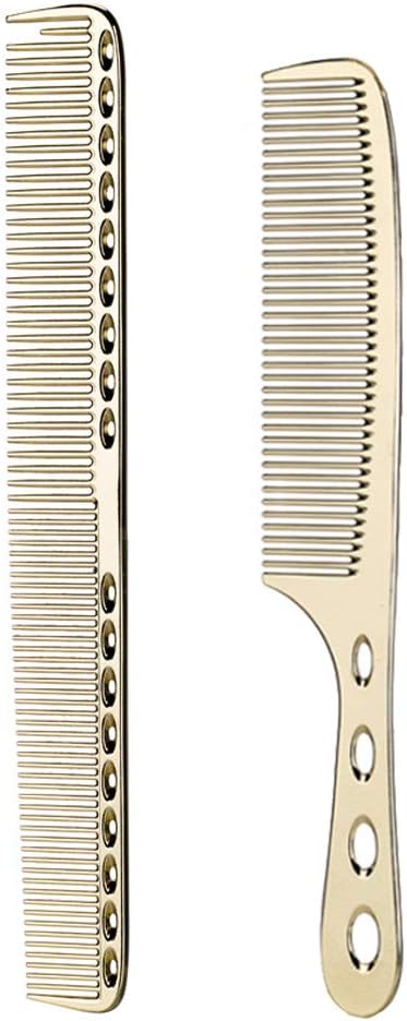 2 pcs Stainless Steel Hair Combs Anti Static Styling Comb Hairdressing Barbers Combs (Gold)