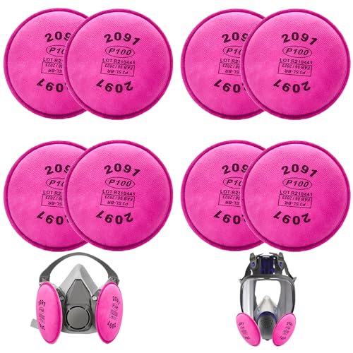 8PCS(4 Pack) 2091 P100 Particulate Filter Compatible with 2091?Installed on P100 Filter Retainer Replacement for 6000 6200 6800 7000 FF-4 for Against Dust Painting Woodworking,Pink