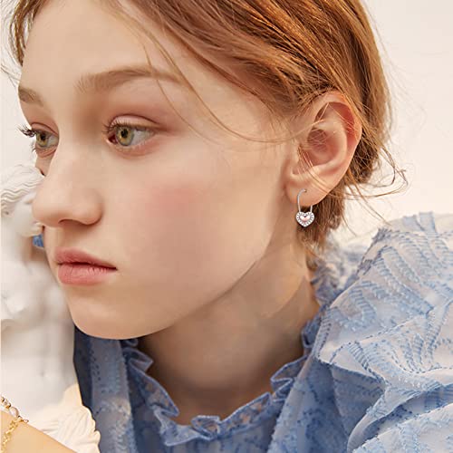 Yfn Heart Safety Pin Earrings Sterling Silver Hoop Earrings For Women Girls Drop Dangle Cartilage Earring Gifts (Pink) #TOP1