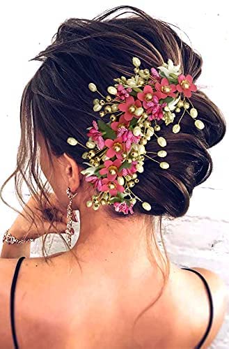 Hair Flare Floral Hair Vein for Women, Artificial Flower Hair Accessories, Hair Pin for Girls - Dark Pink, 2205 1
