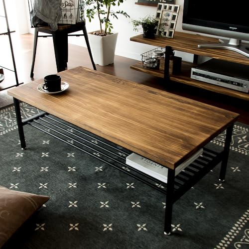 エア・リゾーム ローテーブル リビングテーブル おしゃれ センターテーブル 収納 棚付き 幅100×奥行50cm 収納 ヴィンテージウッドテーブル Lewis(ルイス)