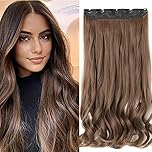 24 Inch One Piece 5 Clips Matte Material Hair Extension Curly Wavy Clip In Hairpiece Synthetic For Women Beauty, Light Brown