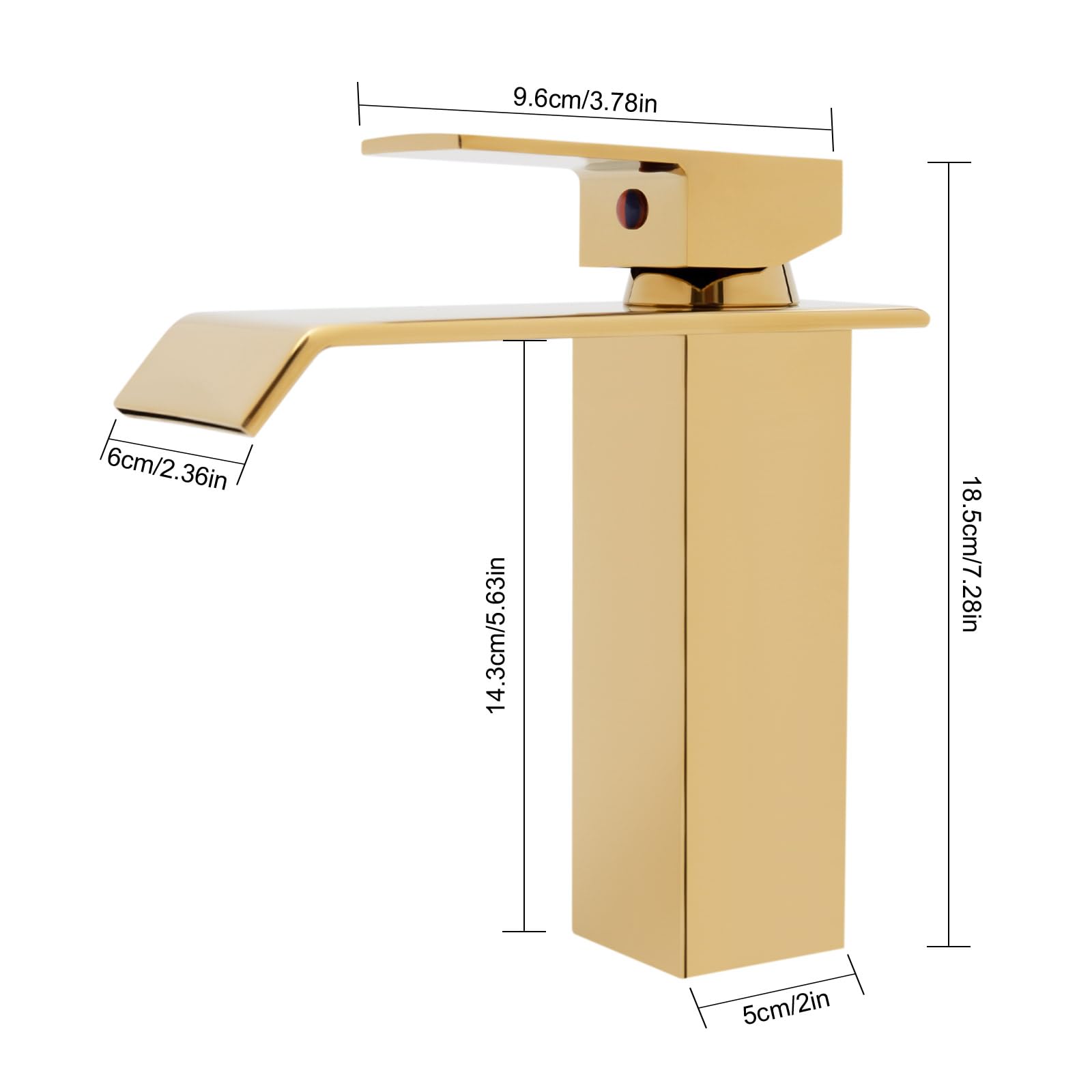 Robinet de lavabo Robinet mitigeur monocommande Robinetterie de lavabo Robinet cascade d'eau froide chaude Robinet cascade pour salle de bain avec bec tuyau d'évacuation en acier inoxydable doré