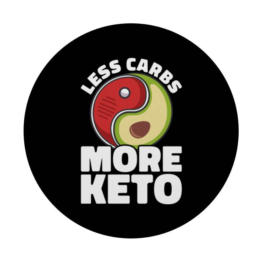 Less Carbs More Keto Avocado Keto Diet PopSockets Swappable PopGrip, Black - Image 3