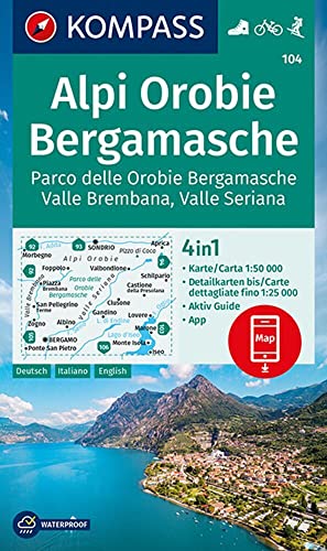 KOMPASS Wanderkarte 104 Alpi Orobie Bergamasche 1:50000