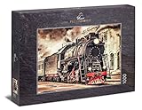 Unser Eisenbahn-Puzzle zeigt eine historische Dampflokomotive bei der Einfahrt in den Bahnhof - ein Puzzle-Highlight für alle Fans von alten Dampfloks, Eisenbahngeschichte und Motiven im Retro-Stil