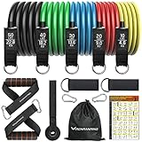 RURUREMON Resistance Bands Set - 150LBS Exercise with Door Anchor, Fitness Handles, Elastic for Exercise, Stretch Physical Therapy, Home Workout, Yellow, Red, Blue, Green, Black, 51.0 inch