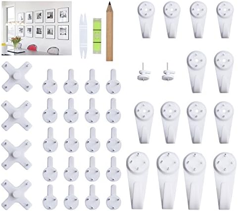 EuTengHao 43Pcs Invisible Nail Screws Wall Hooks No Trace Picture Hangers Traceless Photo Hook Hardwall Drywall Picture Hooks Multi Function Heavy Duty Picture Art Painting Frame Hanger (35Lbs,6Types)