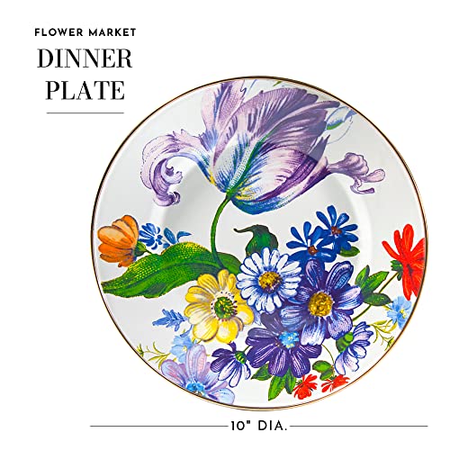 Mackenzie-Childs Flower Market Enamel Dinner Plate, 10-Inch Round Serving Plate, White #TOP3