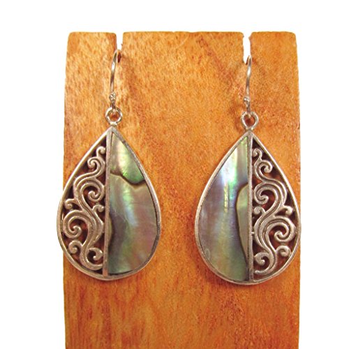 Sterling Silver Abalone Shell Teardrop Filigree Dangle Earring Bali Bay Trading Co