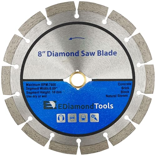 8" Segmented Diamond Saw Blade for Concrete, Brick, Block and Masonry, 10mm Segment Height, DM 7/8" Arbor