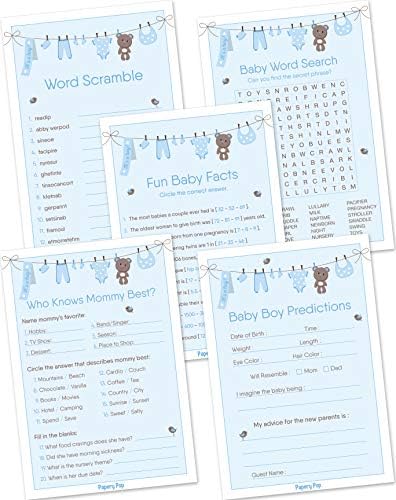 Baby Shower Games for Boy – Set of 5 Activities for 50 Guests – Pack of 250 Cards – Baby Shower Supplies Baby Shower Games for Boy – Set of 5 Activities for 50 Guests – Pack of 250 Cards – Baby Shower Supplies