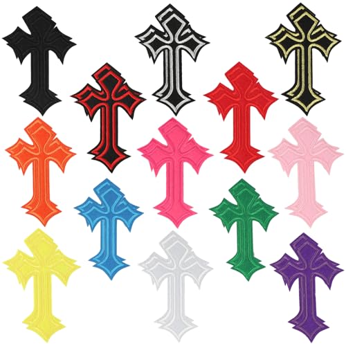 OQXEJPHFN 26 Pcs Cross Patches, Iron On Cross Embroidery Applique Decorative Repair Badges Sewing Patch Stickers for Clothes Cross