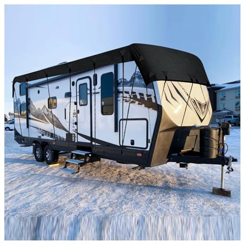 FJxiaoqany Camper Cover Waterproof for 12-42 ft Travel Trailer RV Cover Foldable Storage, Easy to Clean Utility Trailer Cover Travel Trailer Cover,Black-11x3m