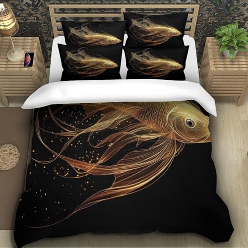 Parure housse de couette poisson doré lit super king en microfibre douce - 5