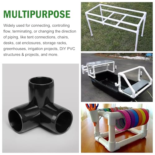 3 Way PVC Pipe Fittings 1 Inch, Zernmiarder Black PVC Elbow Corner Side Outlet Tee Fitting, SCH40 Furniture Grade Pipe Connectors - Fits 1" Polyvinyl Chloride Pipes, 12 Pieces by Zernmiarder - Used condition - Image 7