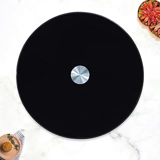 Black Lazy Susan for Dining Table, Round Tempered Glass Turntable, 24in 28in 32in 36in 40in 43in Heavy Duty Kitchen Dinner Plate(24inch/60cm)