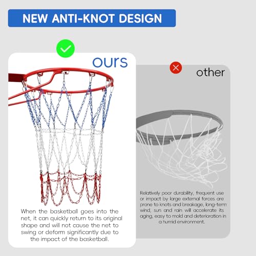 Dakzhou Colorful Basketball Net Heavy Duty Replacement 21”,Carbon Steel Chain Basketball net, Anti-Rust Use Indoor Outdoor Standard 12 Loops Basketball Hoop - Thumbnail 4