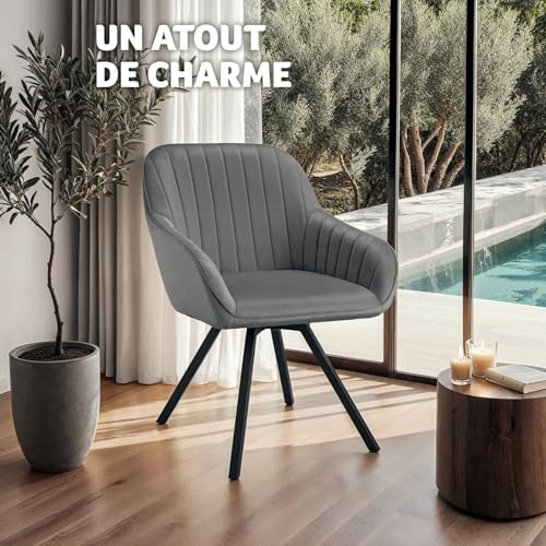 Chaise pivotante avec accoudoirs rembourrée aspect velours - vue 10