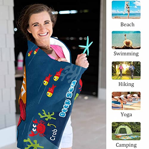 Yescustom Personalized Beach Towels For Kids Girls With Name, Thin Colorful Beach Towel, Microfiber Quick Dry Sand Free Customized Shark Monogrammed Beach Towels For Beach Pool Travel Camping #TOP3