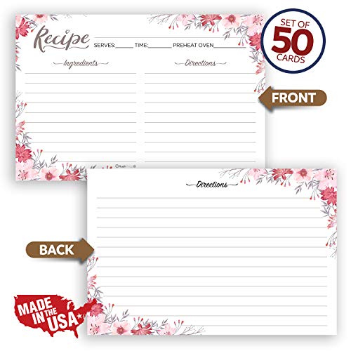 Nuah Prints Double Sided Recipe Cards 4x6 Inch, Set of 50 Thick Cardstock Recipe Cards with Lines, Easy To Write On Smooth Surface, Line Printed, Large Writing Space (Flower Design) by Nuah Prints - Used condition - Image 2