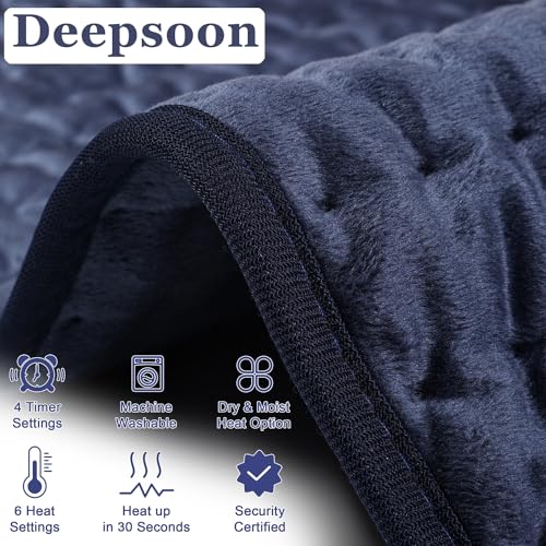 Image of Heating Pad,Electric Heating Pads,Heating Pad for Back,DarkBlue,33x17 Inch | Heating Pads for Shoulder,Neck,Abdomen,Knee,Arms,Legs,Heat Pad for Birthday Father Mother Gift Women Men,6 Heat Settings