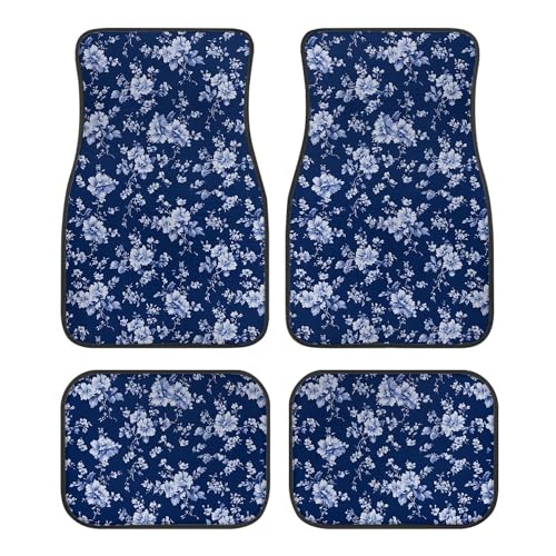 Alfombrillas para coche de flores azules juego de 4 piezas delanteras y traseras