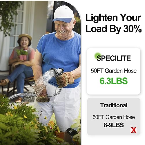 SPECILITE 50ft 304 Stainless Steel Garden Hose Metal, Heavy Duty Water Hoses with Nozzles for Yard, Outdoor - Flexible, Never Kink & Tangle, Puncture Resistant
