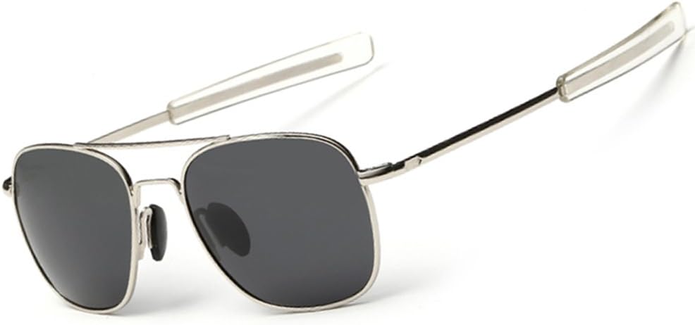 WELUK Retro Polarized Sunglasses Aviator Sun Glasses for Men (As Picture, Silver White Frame Black Grey Lens)