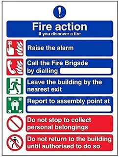 VSafety General Fire Action 6 Message Sign - Portrait - 150mm x 200mm - Self Adhesive Vinyl