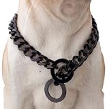 W/W Lifetime Dog Chain Collar Dog Walking Collar 15mm Black Strong Stainless Steel Cuban Link Chain