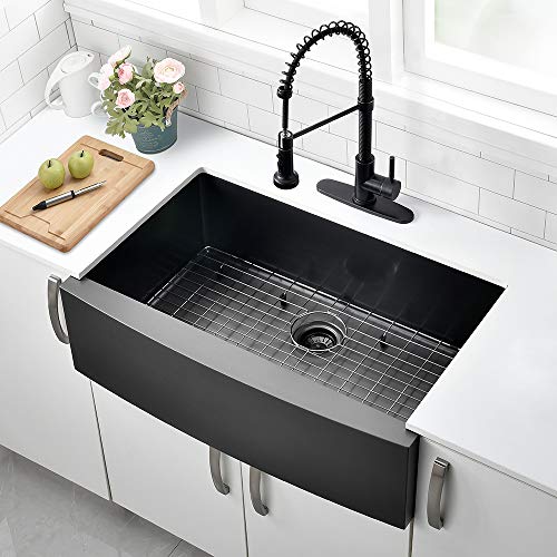 30 Inch Black Farmhouse Kitchen Sink-VOKIM 30 x 22 Apron Front Sink by VOKIM - Used condition - Image 2