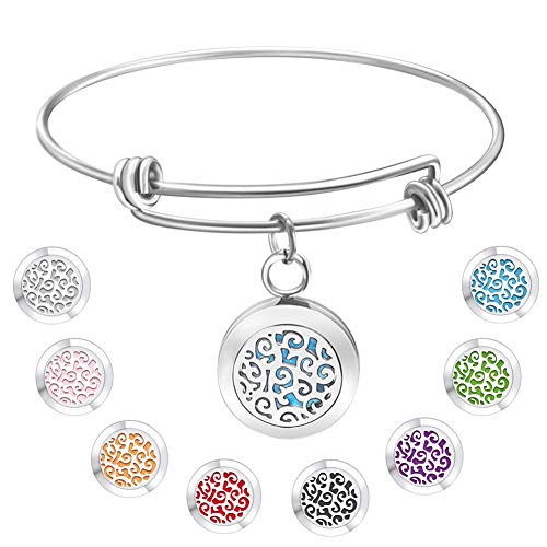 Essential Oil Diffuser Bracelet Gift for Women, Jack & Rose Stainless Steel Bangle Aromatherapy Bracelet Locket with 8 Washable Color Pads,Jewelry Gifts for Women for Birthday Christmas Valentines Day